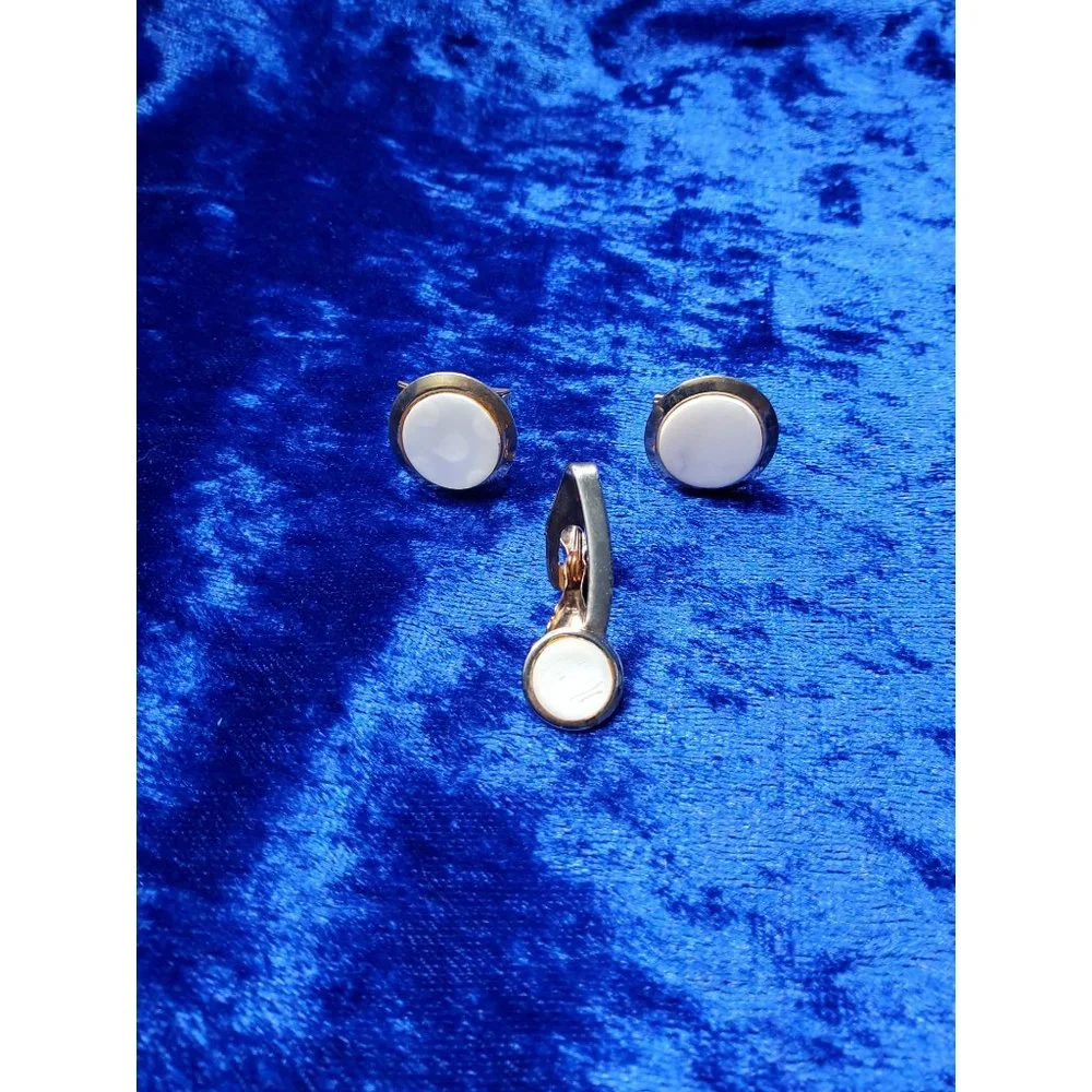 vintage 1950s-60s mens matching gold tone cuff links tie clip